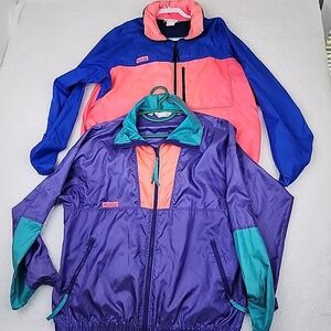 Lot Of COLUMBIA Windbreaker Jacket Large Radial Sleeve Colorblock NYLON Full Zip